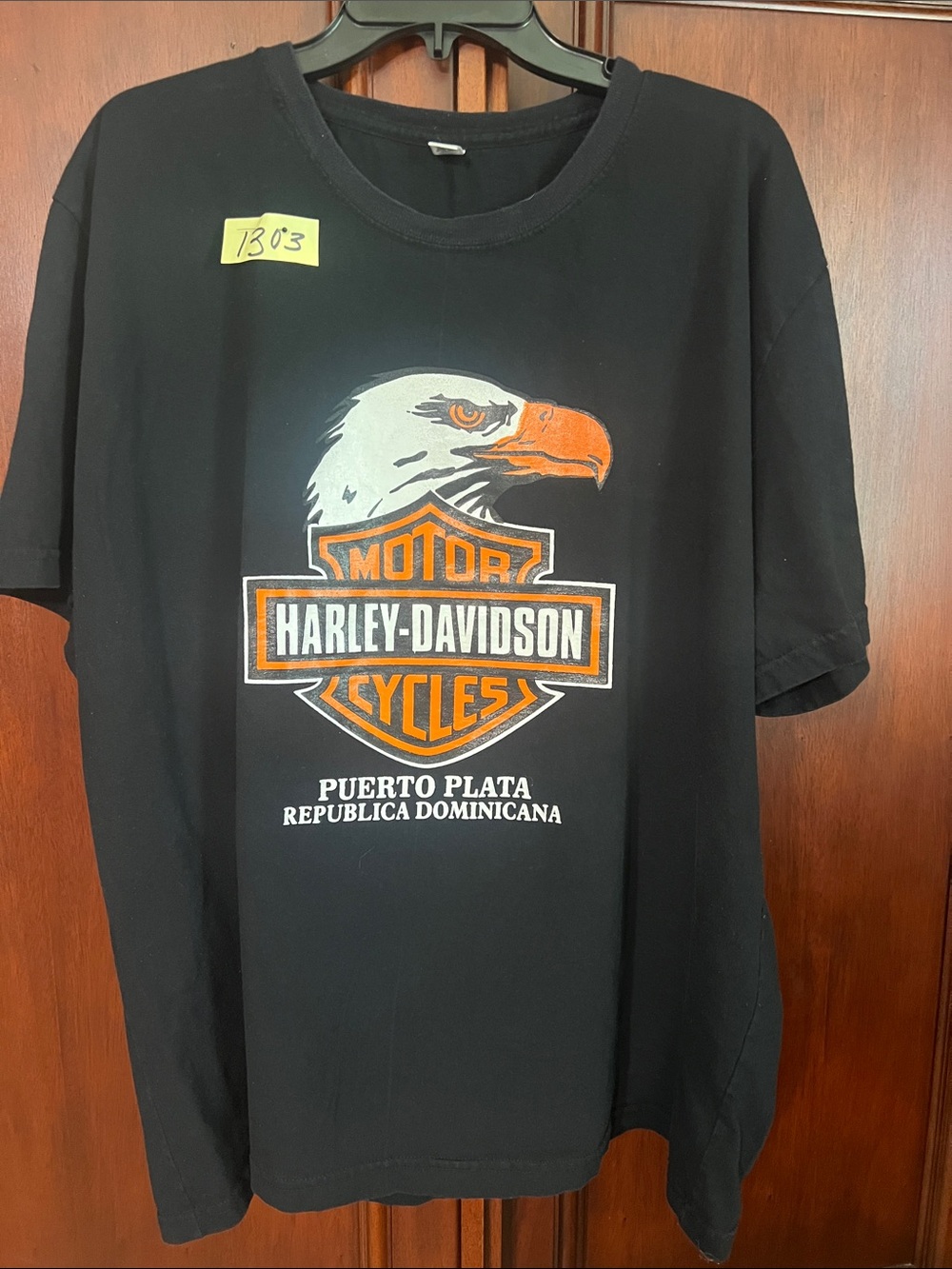 Harley-Davidson Black T-Shirt with Orange & White Eagle Shield